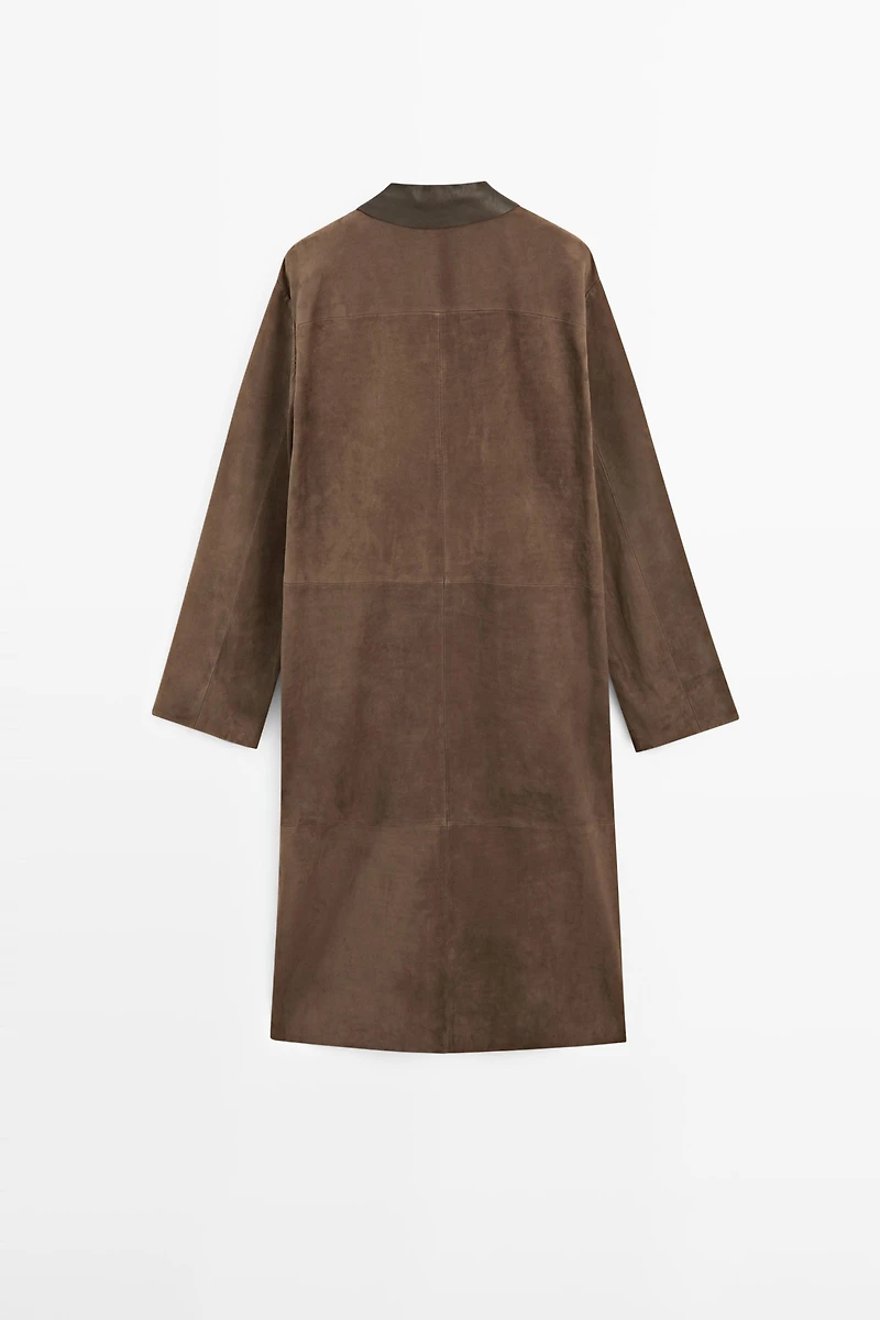 Long suede leather coat