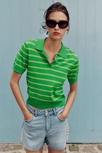 STRIPED SHORT SLEEVE KNIT POLO
