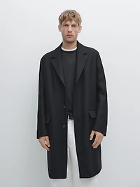 Wool blend long coat with lapel collar