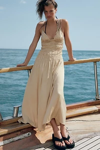 RUCHED SATIN MIDI DRESS