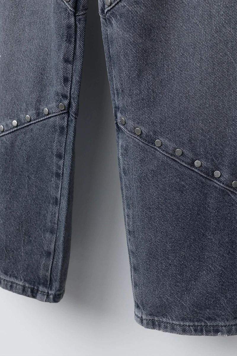 STUDDED WIDE LEG JEANS