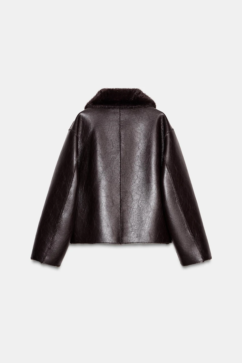 REVERSIBLE DOUBLE FACED FAUX LEATHER JACKET