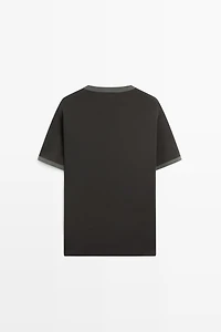 100% cotton contrast neck T-shirt