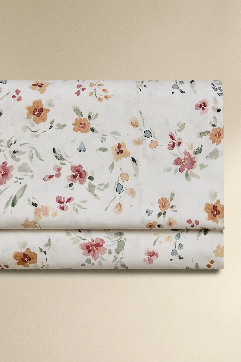 FLORAL PERCALE COTTON FLAT SHEET (200 THREAD COUNT)