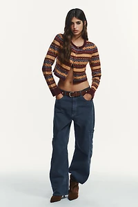 CROPPED JACQUARD KNIT CARDIGAN