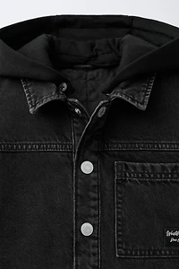 QUILTED DENIM OVERSHIRT WITH DETACHABLE HOODIE
