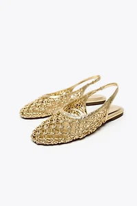 METALLIC BRAIDED SLINGBACKS