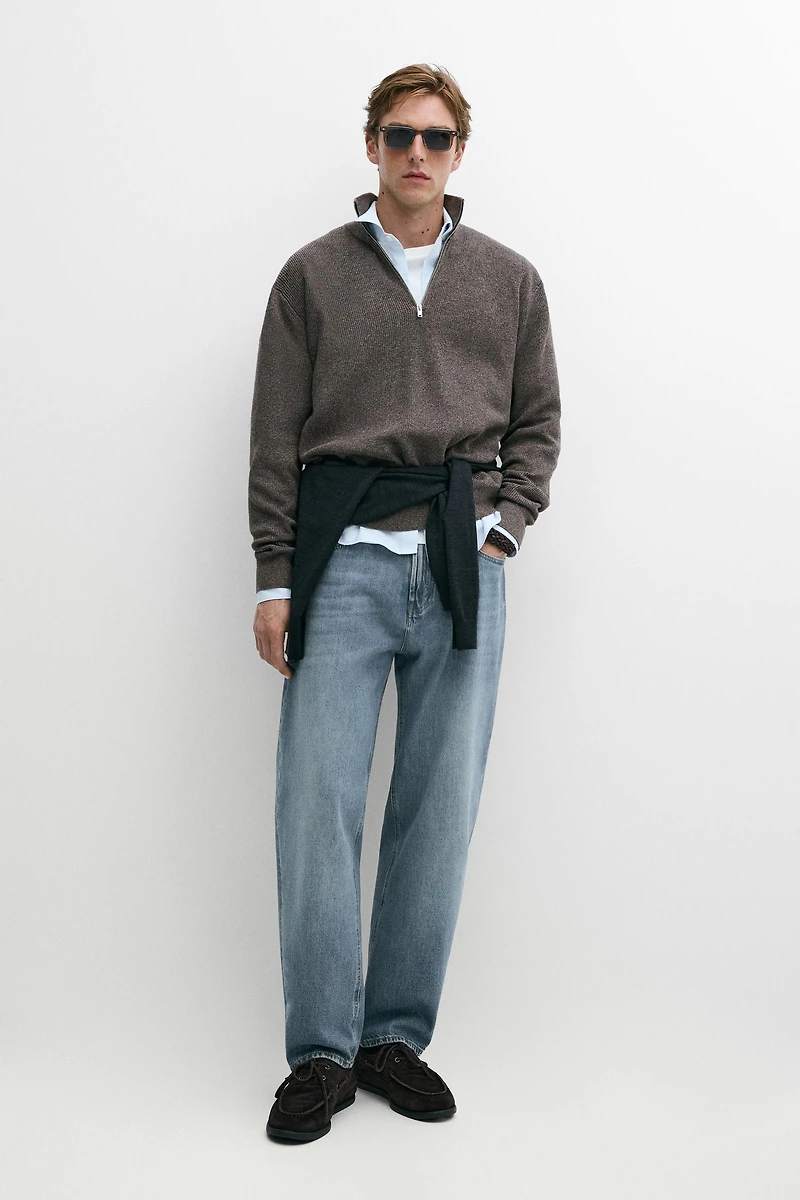 Mock neck knit sweater with zip