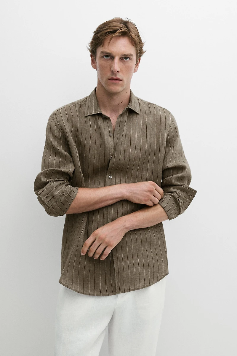 100% linen regular fit striped shirt