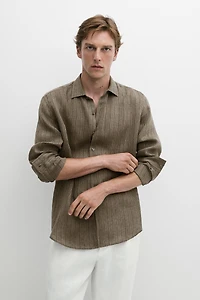 100% linen regular fit striped shirt