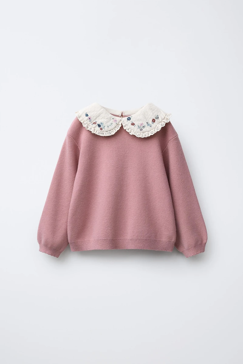 FLORAL PETER PAN COLLAR KNIT SWEATER