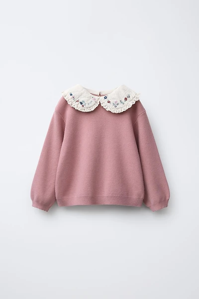 FLORAL PETER PAN COLLAR KNIT SWEATER