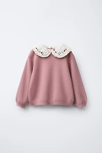 FLORAL PETER PAN COLLAR KNIT SWEATER