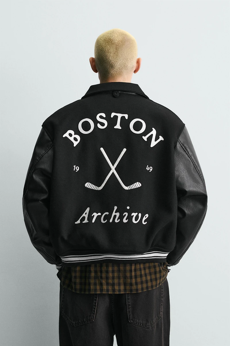 COMBINATION EMBROIDERED BOMBER JACKET