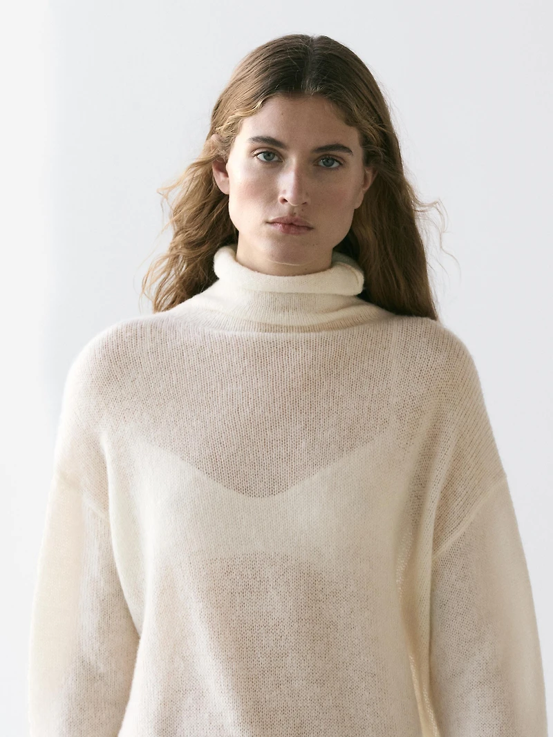 Pull en maille 100 % laine à col montant