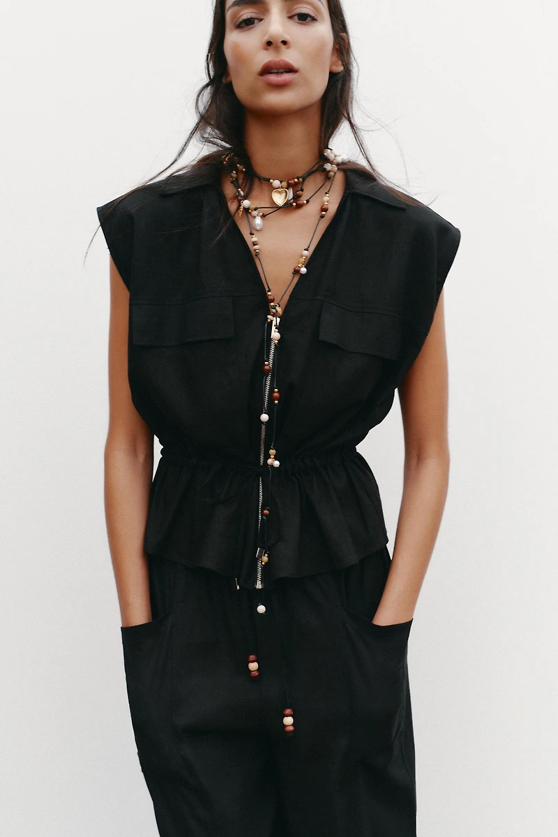 LINEN SAFARI BELTED TOP