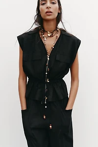LINEN SAFARI BELTED TOP