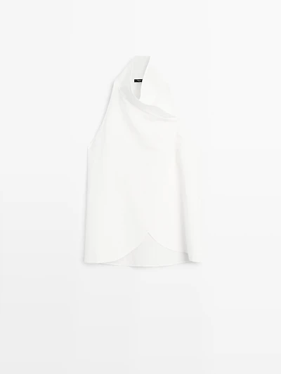 Top with asymmetric wrap neckline