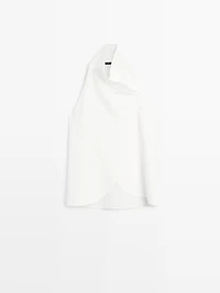 Top with asymmetric wrap neckline