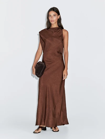 Long satin dress with open back