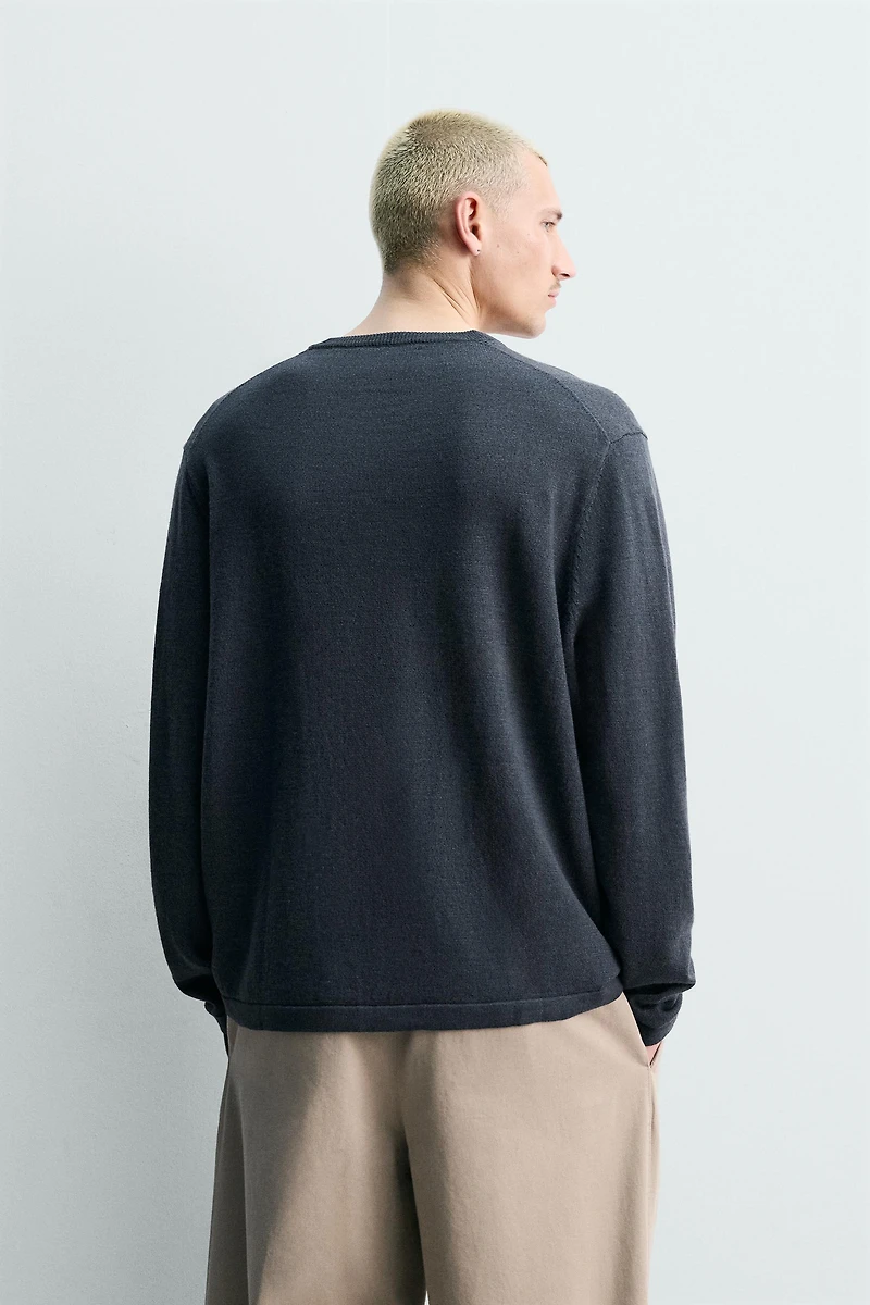 LINEN-WOOL BLEND HENLEY JUMPER