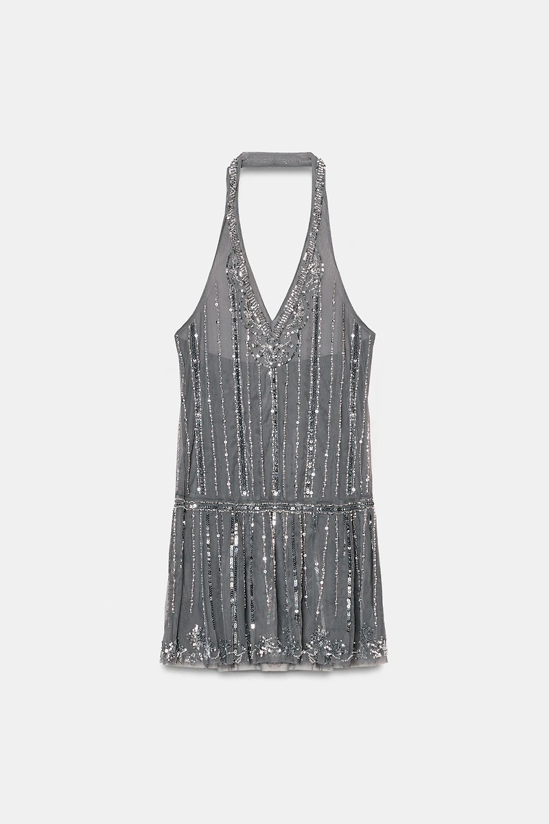 ROBE COURTE HALTER BRILLANTE
