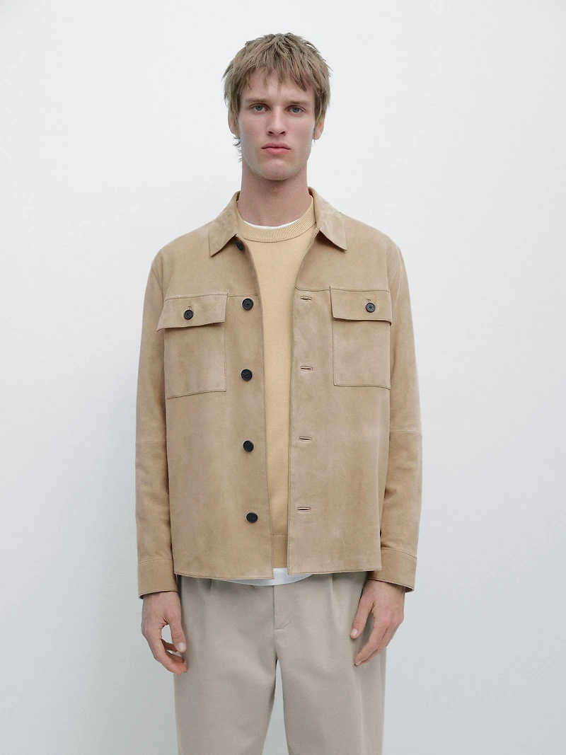 Suede leather overshirt