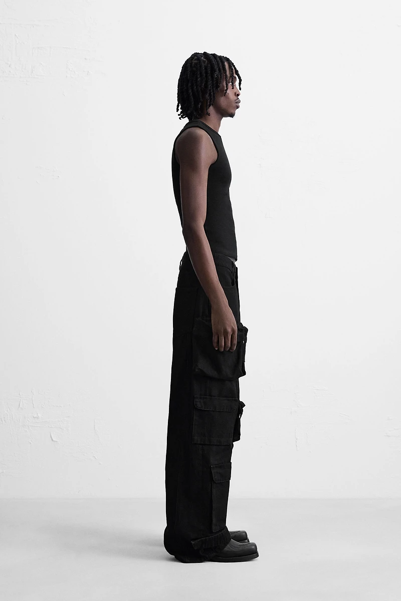 DENIM CARGO PANTS WITH POCKETS