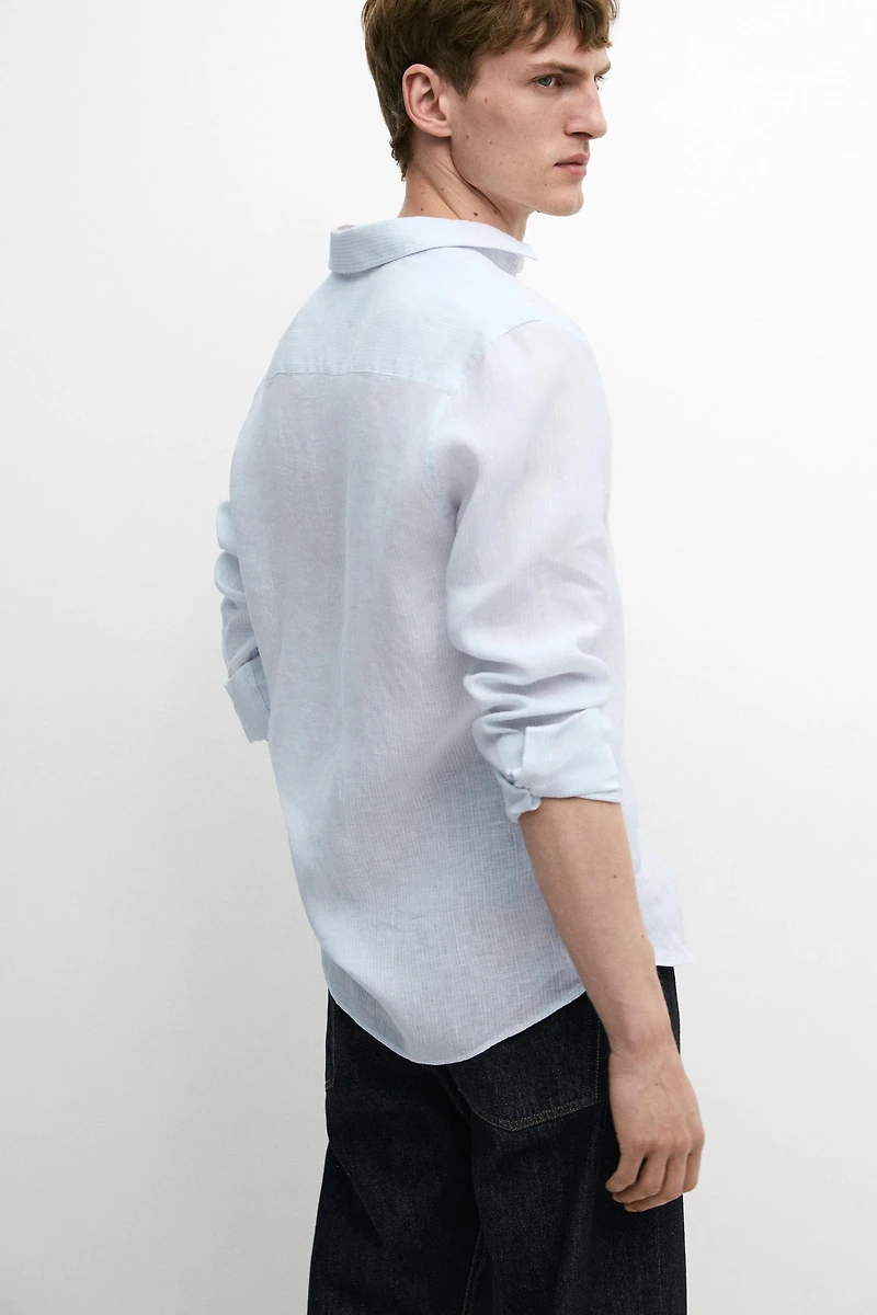 Chemise slim à rayures en lin