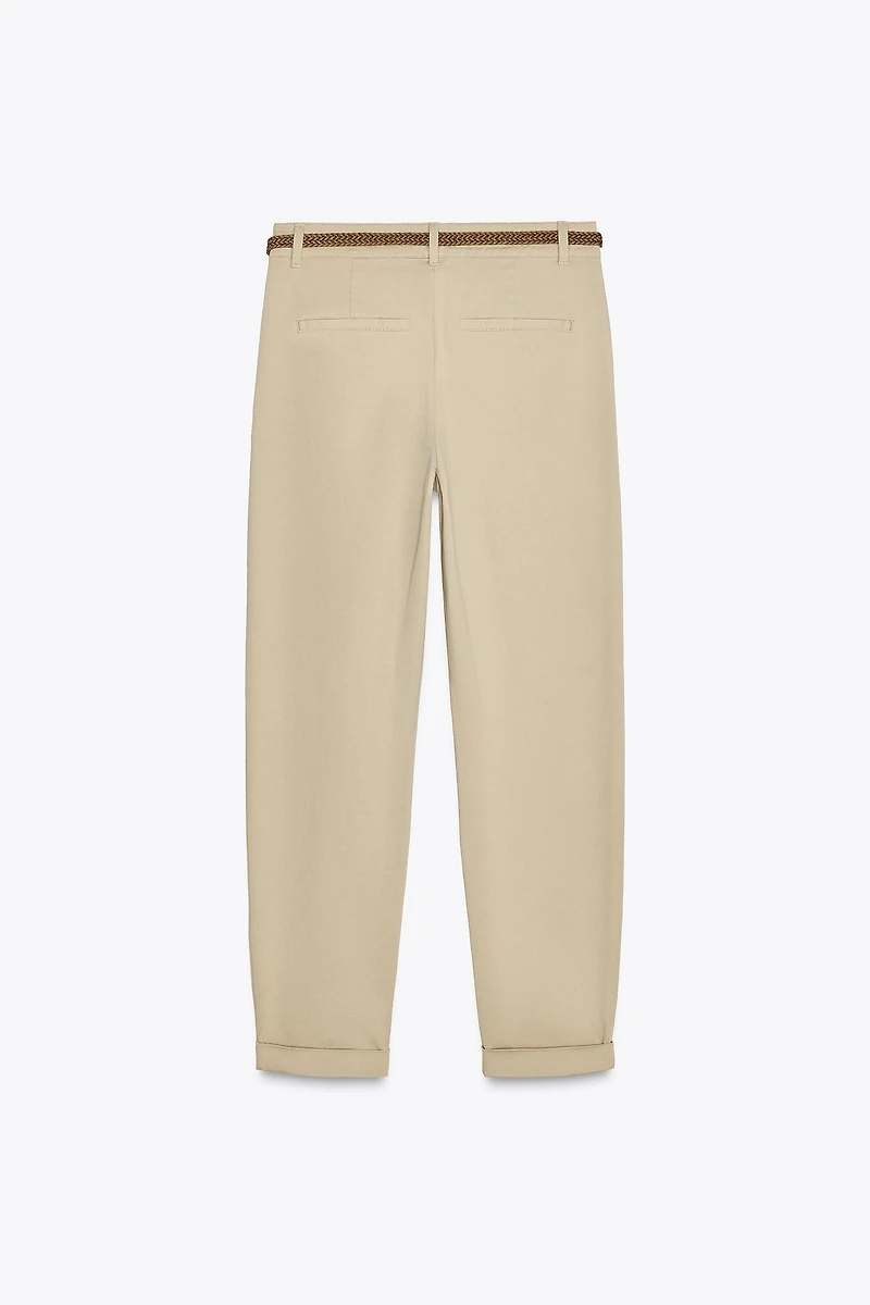 BRAIDED BELTED CHINO PANTS