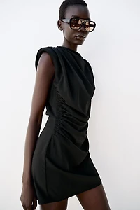 DRAPED MINI DRESS WITH SHOULDER PADS
