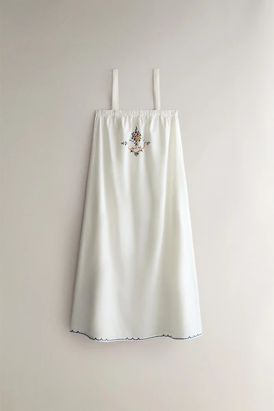 EMBROIDERED COTTON AND LINEN DRESS