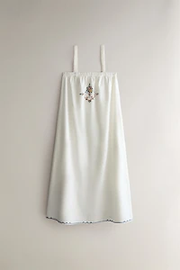 EMBROIDERED COTTON AND LINEN DRESS