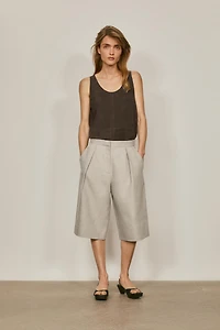 Long linen Bermuda shorts with darts - LIMITED EDITION