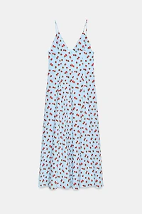 STRAWBERRY PRINT POPLIN MIDI DRESS