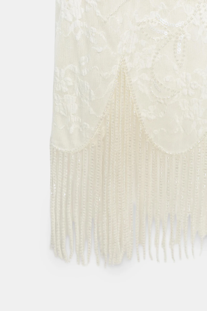 BEADED FRINGE LACE SKIRT