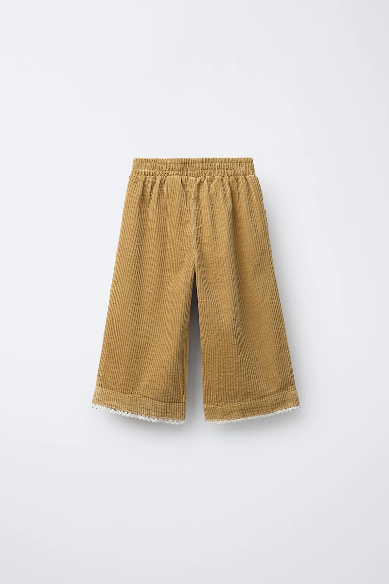 PANTALON JUPE-CULOTTE EN VELOURS CÔTELÉ ET DENTELLE