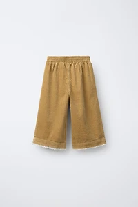 PANTALON JUPE-CULOTTE EN VELOURS CÔTELÉ ET DENTELLE