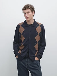 Wool blend argyle knit cardigan