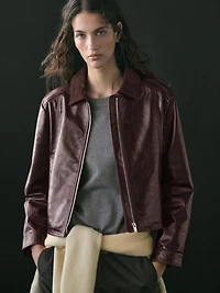 Nappa leather jacket with contrast suede collar