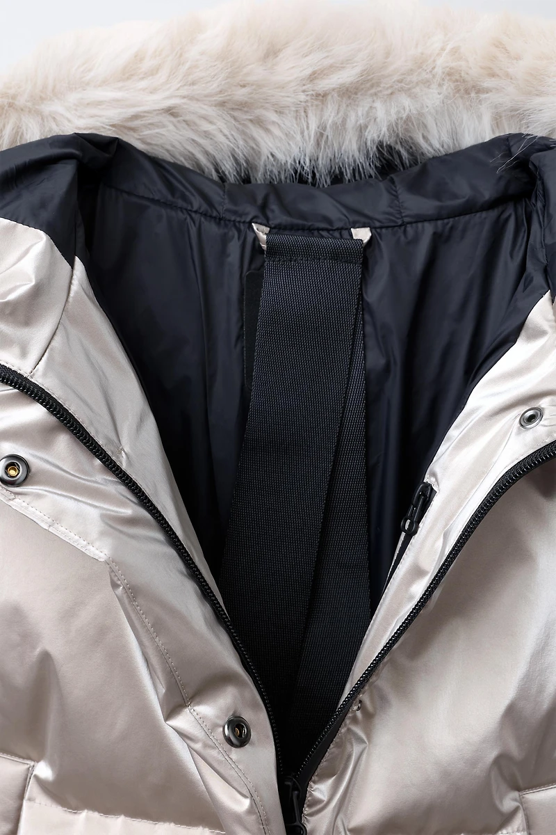 METALLIC DOWN FEATHER WATER RESISTANT AND WINDPROOF RECCO® SYSTEM SKI COLLECTION PUFFER JACKET