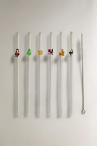 SET OF GLASS STRAWS WITH CHRISTMAS FIGURES (SET OF 6)