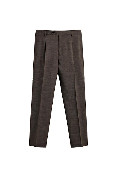 100% WOOL STRUCTURED PLEATED SUIT PANTS