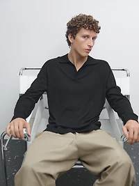 V-neck knit polo sweater