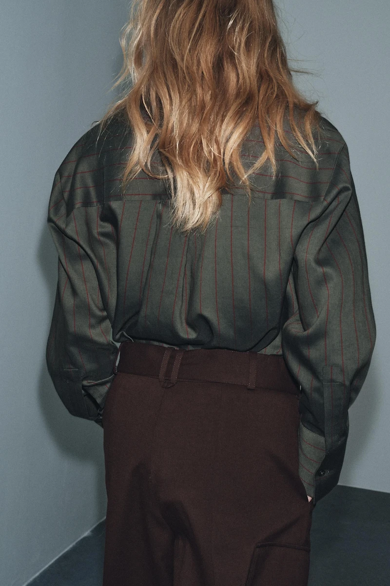 ZW COLLECTION STRIPED MANDARIN COLLAR SHIRT