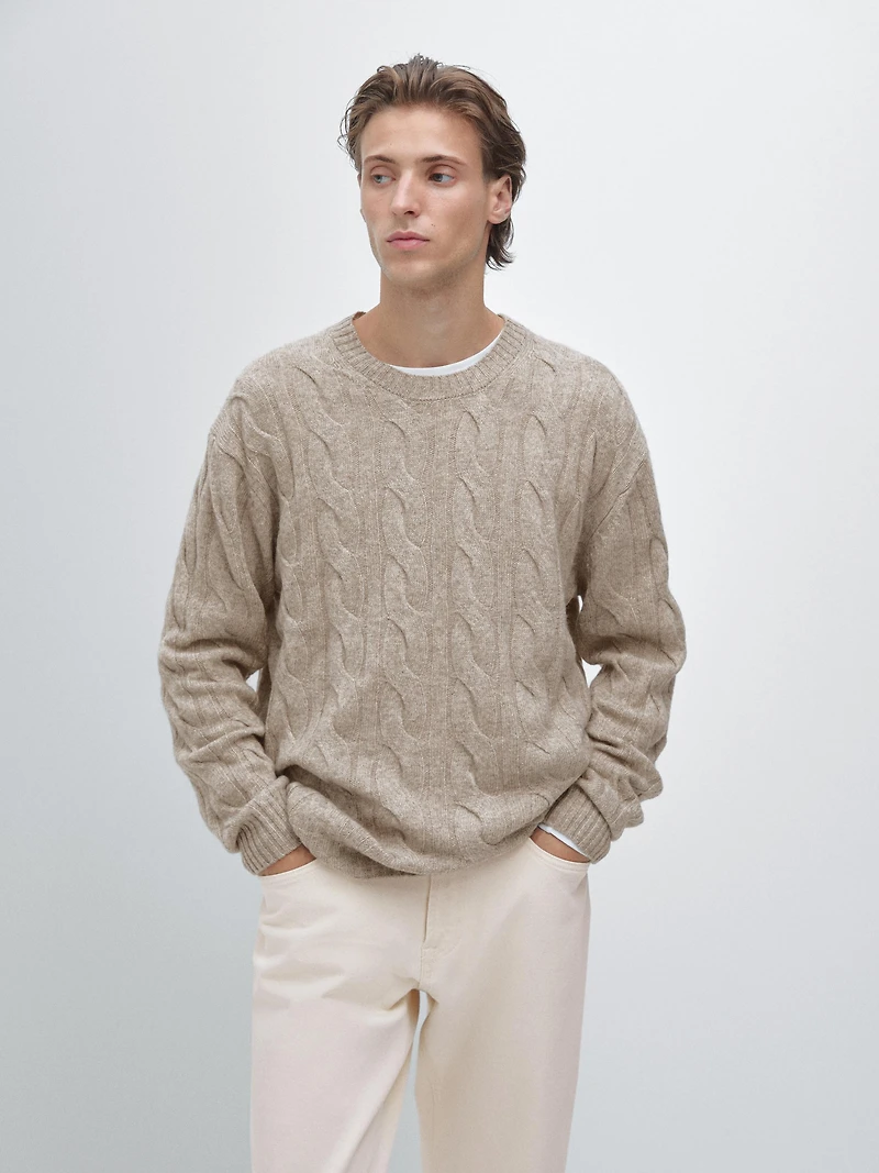 Cable-knit wool blend sweater