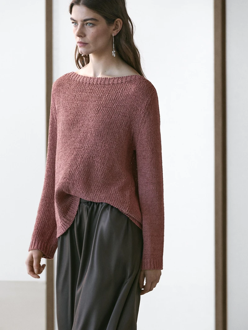 Boat neck knit sweater