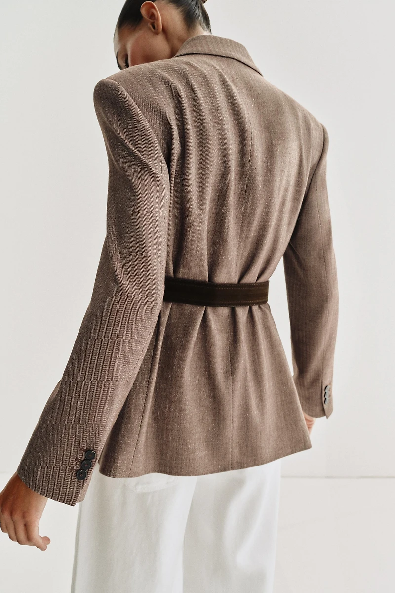 HERRINGBONE BELTED BLAZER