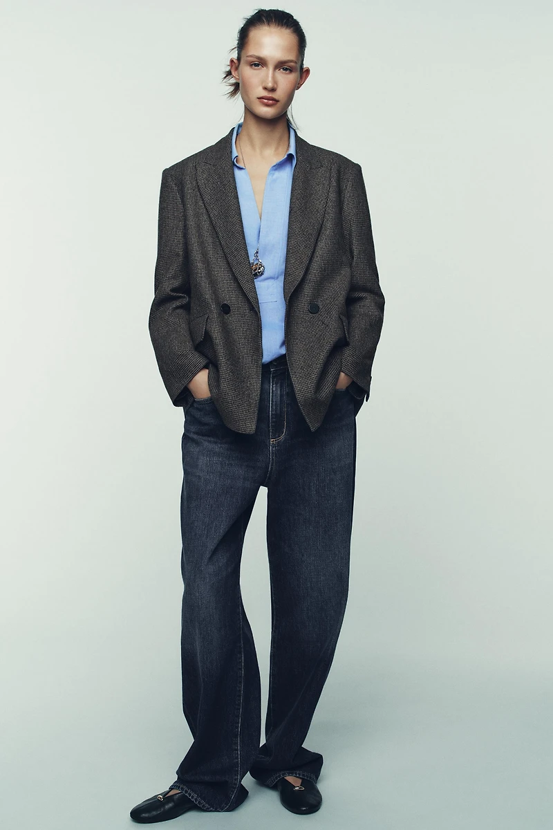 OVERSIZED PLAID DOUBLE-BREASTED WOOL BLAZER