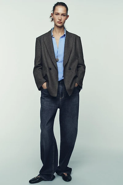 OVERSIZED PLAID DOUBLE-BREASTED WOOL BLAZER